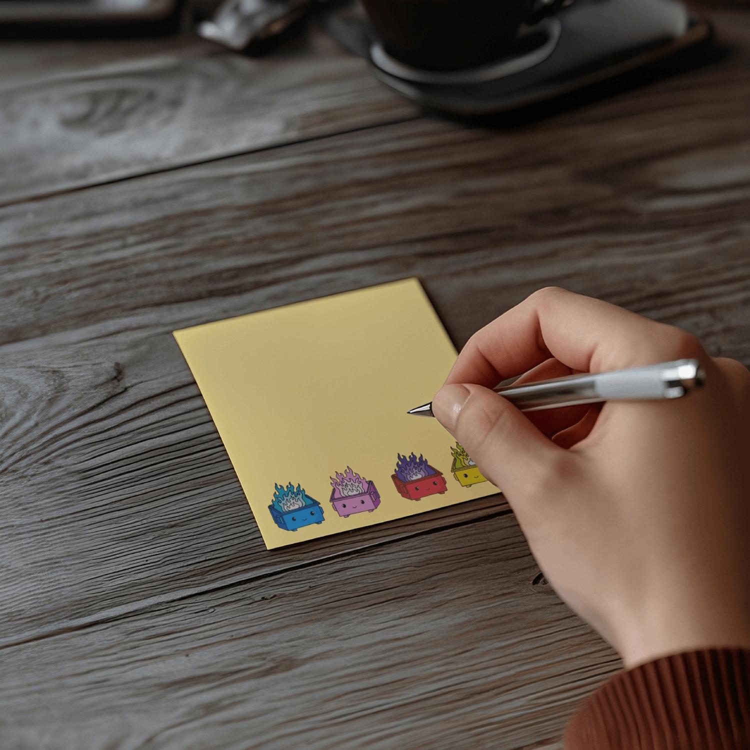 Dumpster Fire Sticky Note, 4 Counts/set Cartoon Sticky Note, Adhesive Note Pad for School Office Home Supplies Students Teachers Gift