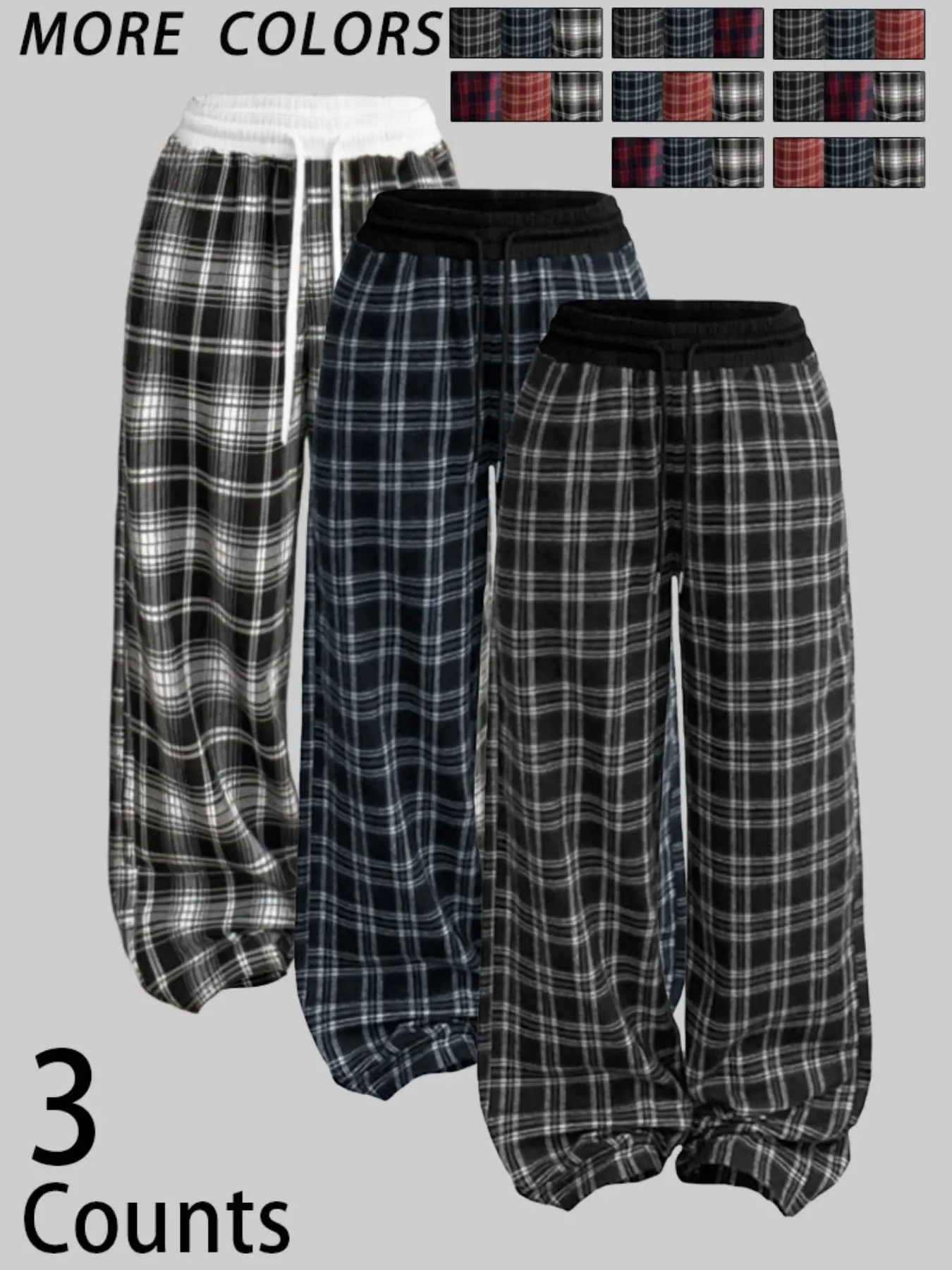 Women's Plaid Patchwork Loose-Fit Long Pants, Casual Fashionable All-Season Wear, Comfortable Straight Leg Design