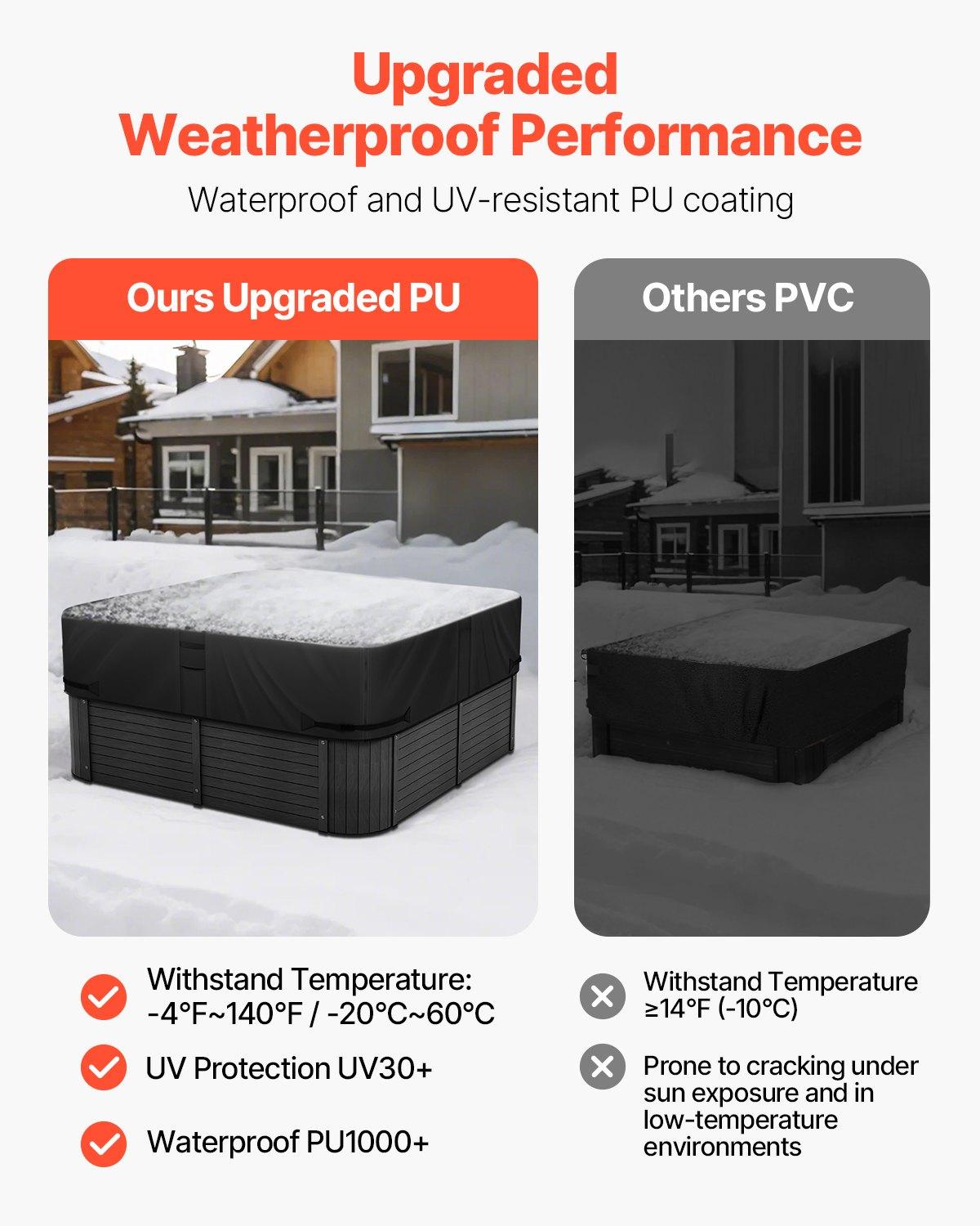 VEVOR Outdoor Hot Tub Cover, 80x 80x 20 Inch Weatherproof and Waterproof Hot Tub Cover Protector, 600D Heavy Duty Oxford Fabric and 950N Tearing Strength, Square Spa Covers for Hottub, Black