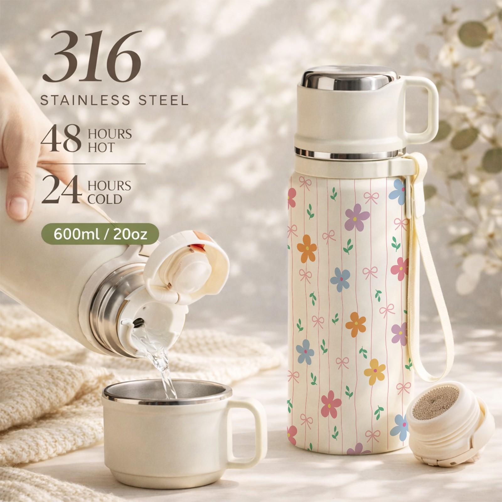 1 Pc Insulated Mug, 600ml Thermal Cup, Double Wall Vacuum Cup, Leak Proof Skinny Tumbler With Handle And Strap, 24 Hours Hot 48 Hours Cold, Portable Travel Mug For Coffee Tea Juice, Gift For Women Men Holiday Daily Use