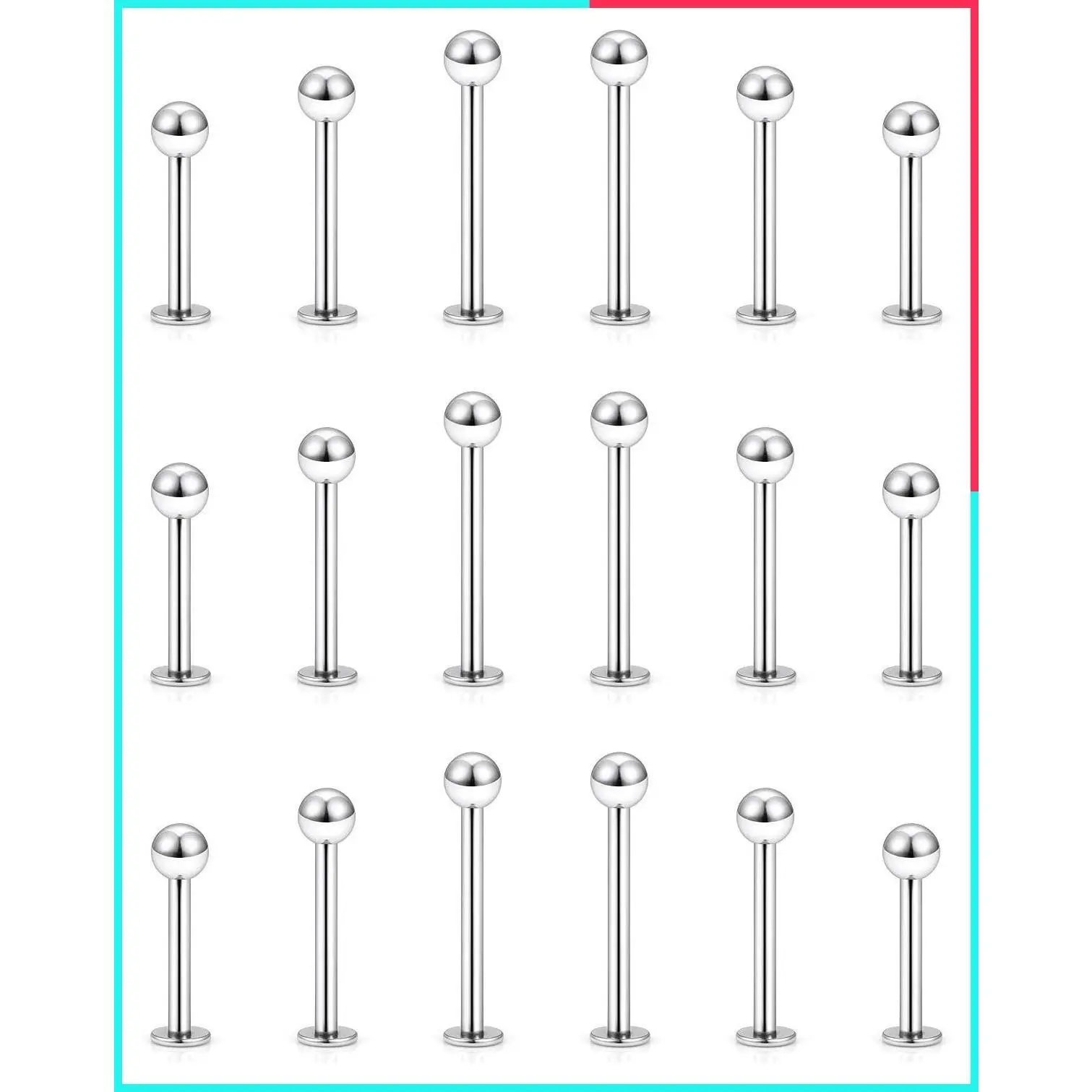 20G 18G 16G 14G 12G Lip Labret Medusa Monroe Rings Studs 316L Surgical Steel Flat Back Tragus Helix Cartilage Earring Piercing Jewelry Bar Length 8mm 10mm 12mm Mix Color 18PCS