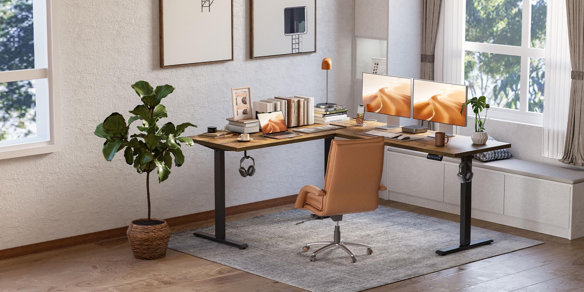 Agilestic L Shaped Standing Desk, Electric Height Adjustable Home Office Desk, Large Ergonomic Computer Desk with 3 Memory Buttons, Cable Management, Corner Desk for Home & Office Workstations