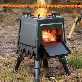 Portable Wood Stove Grill, Non-Slip Handle BBQ Oven, Ideal for Home & Camping Use, Cast Iron Grate for Grilling Meat & Veggies