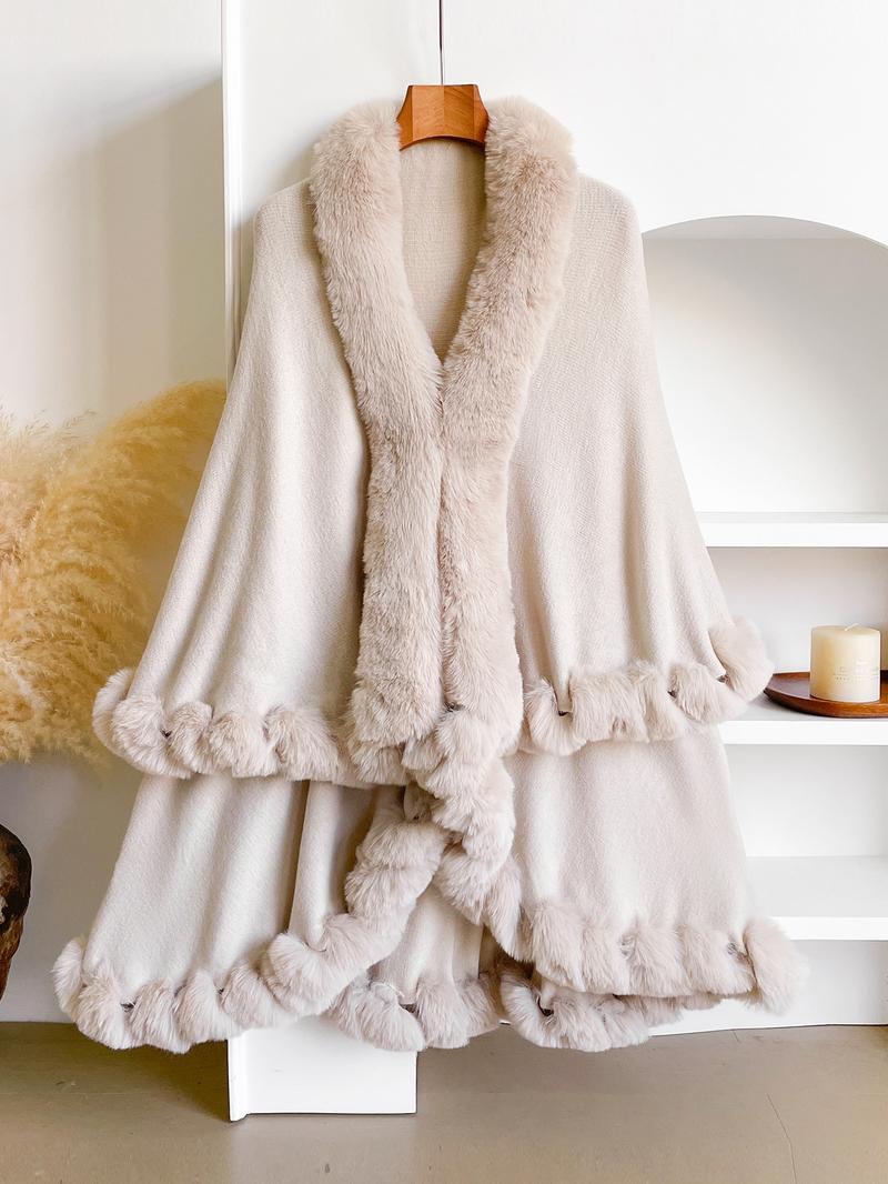 Women's Elegant Fashion Solid Color Thick Shawl, Fluffy Soft Scarf, Warm Fall & Winter Accessory, Fitted Style, Plain Pattern, Perfect for Cold Weather