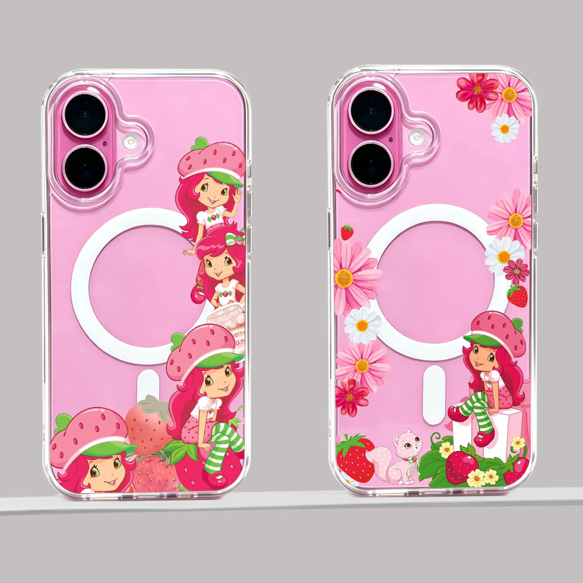 Cute Coquette Strawberry Magnetic Phone Case for iPhone 18/17/16/15/14/13/12/11/XS/Pro Max/Plus/AIR, Pink Y2K Girly for Samsung S26/S25/S24/S23/S22/PLUS/ULTRA/FE/A56/A54,MagSafe Wireless Clear Shockproof Protective Cover A gift for Shortcake fans