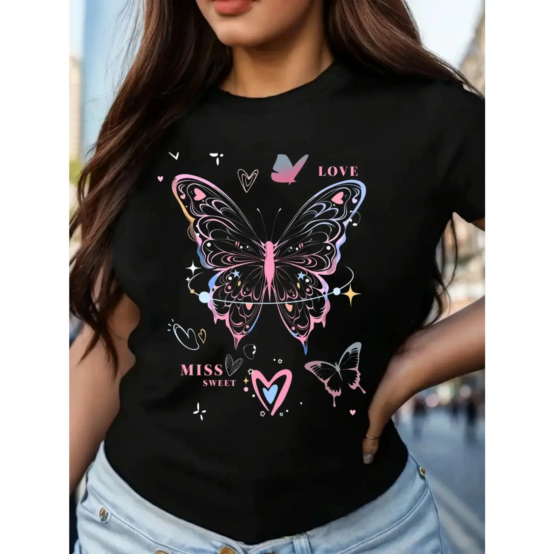 Women's Casual Printed T-Shirt in 100% Cotton Fabric, Fitted Short Sleeve Round Neck Top for Ladies, Breathable for Spring Daily Wear, Shortsleeve, T Shirts For Women, Lady, Clothes For Women