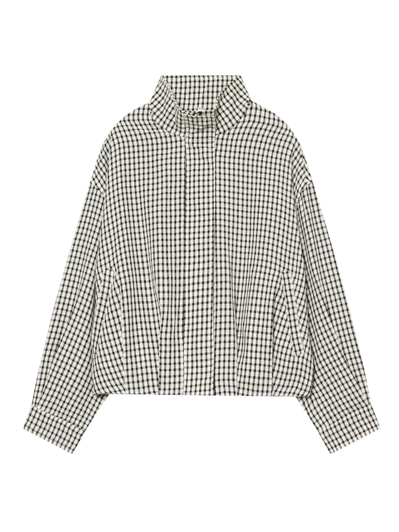 Plaid Oversized Jacket Women's Bomber Jacket Outerwear With Pockets Plaid Checked Outerwear Spring Autumn Black & White Check Long Sleeve Top Cropped Stand Collar Zip 2026 New Loose Oversized Fit Side Pockets Daily Wear Street Style Office Casual Top