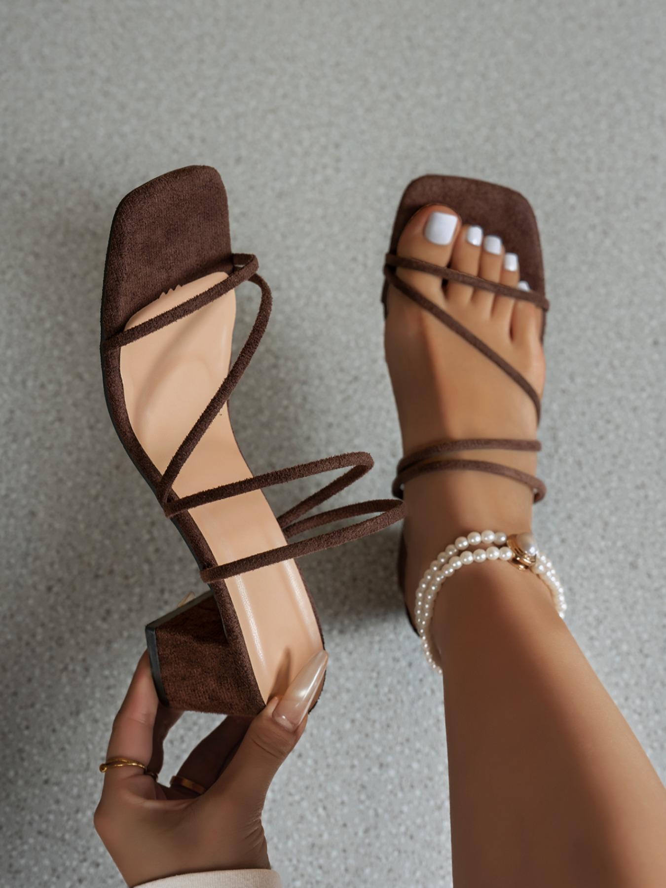 Women's High Heel Suede Sandals, Summer Strappy Open Toe Chunky Thick Sole Slippers, Size 35-43, Versatile Fashion Shoes Women's High Heel Suede Sandals, Summer Strappy Open Toe Chunky Thick Sole Slippers, Size 35-43, Versatile Fashion Shoes