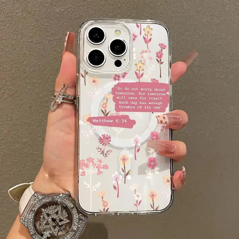 Magnetic Soft TPU Silicone Cellphone Cover Casing - Protective Accessory for iPhone 11/12/13/14/15/16 Pro Max iPhone 18 Pro Max All Models, Floral Bible Verse Aesthetic, MagSafe Fit, Lightweight, Waterproof, Anti-Scratch, Magnetic Closure