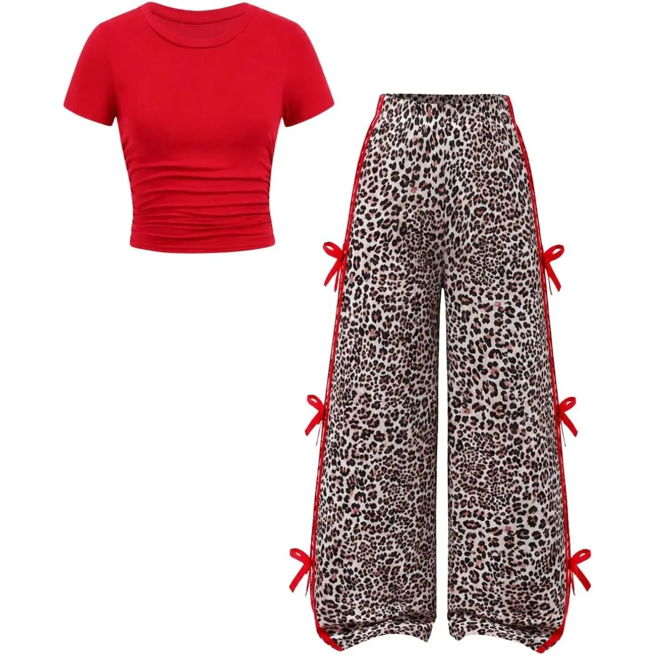 Tween Girls Clothes Short Sleeve Tops and Bowknot Wide Leg Sweatpants Casual Trendy Outfit for Teen Size 7-14
