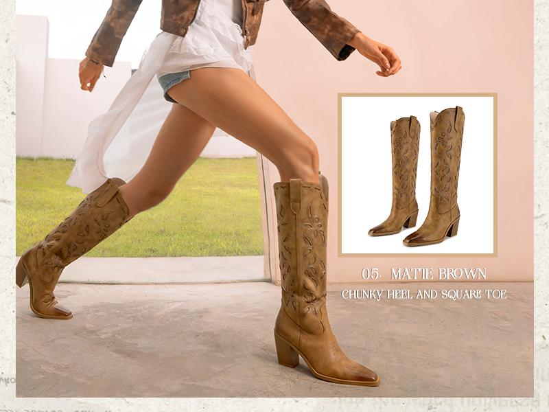 Wetkiss Knee High Cowboy Cowgirl Boots for Women, Western Boots with Pull On Tab, Chunky Heel Design, Unique and Stylish  ,Women's Shoes,Women's Boots  Footwear  #TikTokShopStockUp