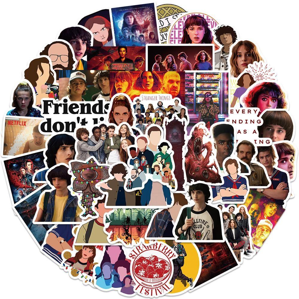 50pcs Stranger Things Stickers, Classic TV Show Decorative Window Decals, Phone Case Cup Note Refrigerator Room Wall DIY Waterproof