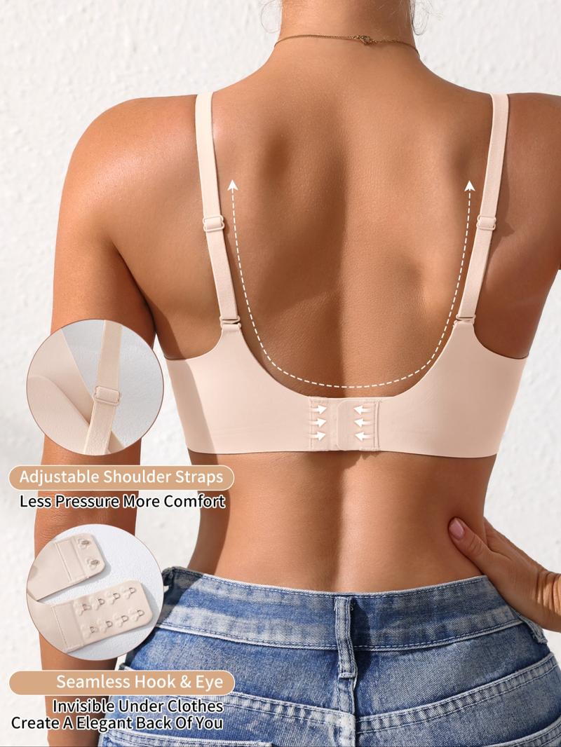 Women's Seamless Jelly Bra, Comfortable Mesh Design, Medium Support Push-Up Underwear, Fitted Plain Style, All Seasons