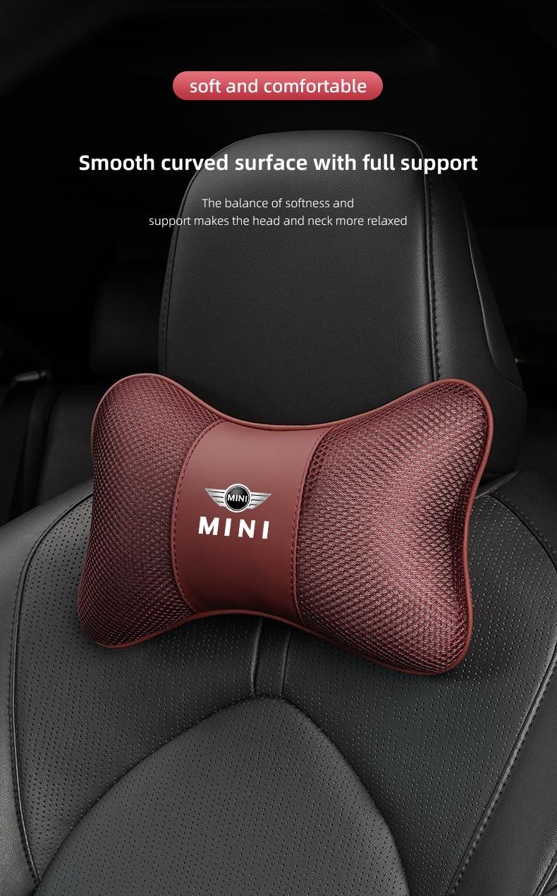 1Pcs Car Seat Headrest Ice Silk Neck Pillow Support Soft Pad For MINI One Cooper JCW Countryman Clubman Cabrio Paceman Coupe Roadster Clubvan