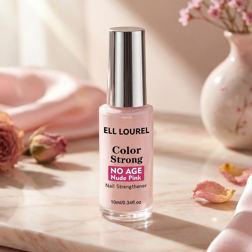 ELL LOUREL New Arrival Nude Pink Strong Nail Strengthener, 10ml Tinted Nail Hardener & Protective Treatment, Strengthens & Repairs Brittle, Thin, Soft & Fragile Nails, Help Healthy Nail Growth, Natural Nude Pink Finish with High Gloss, Long-Lasting Shiny