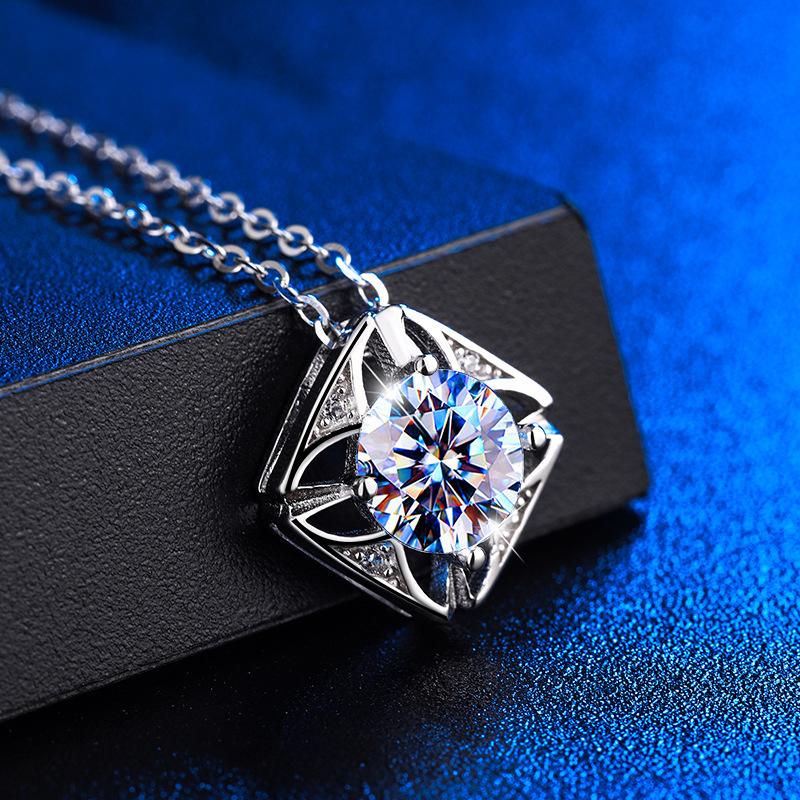 [ASM-NC123] S925 Sterling silver Moissanite ring Classic square necklace pendant fine jewelry ring fashion moissanite ring