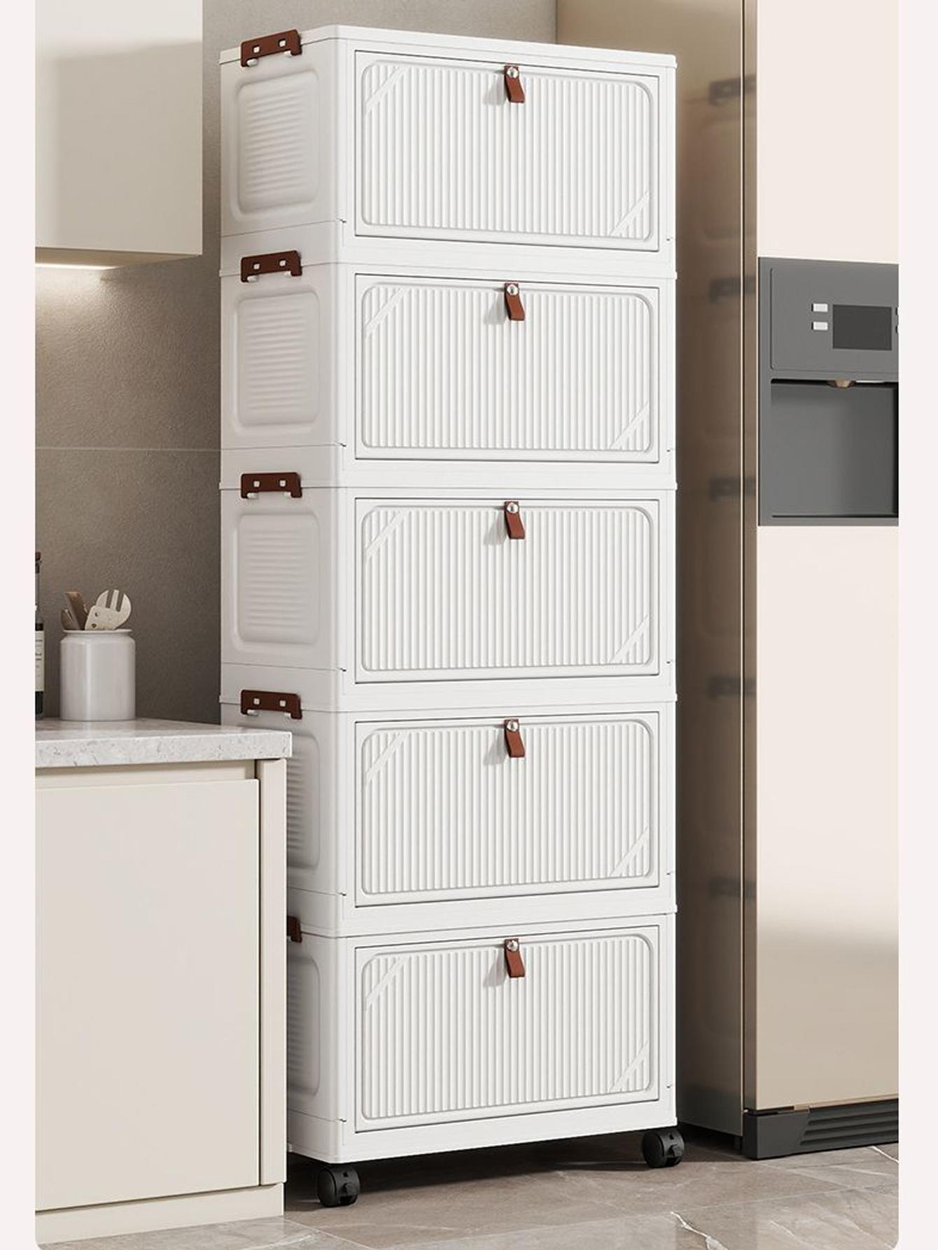 Foldable Plastic Storage Cabinet, Multi-Layer Table Under Desk Organizer, Home Living Room Toy Snack Rack, No Installation Required