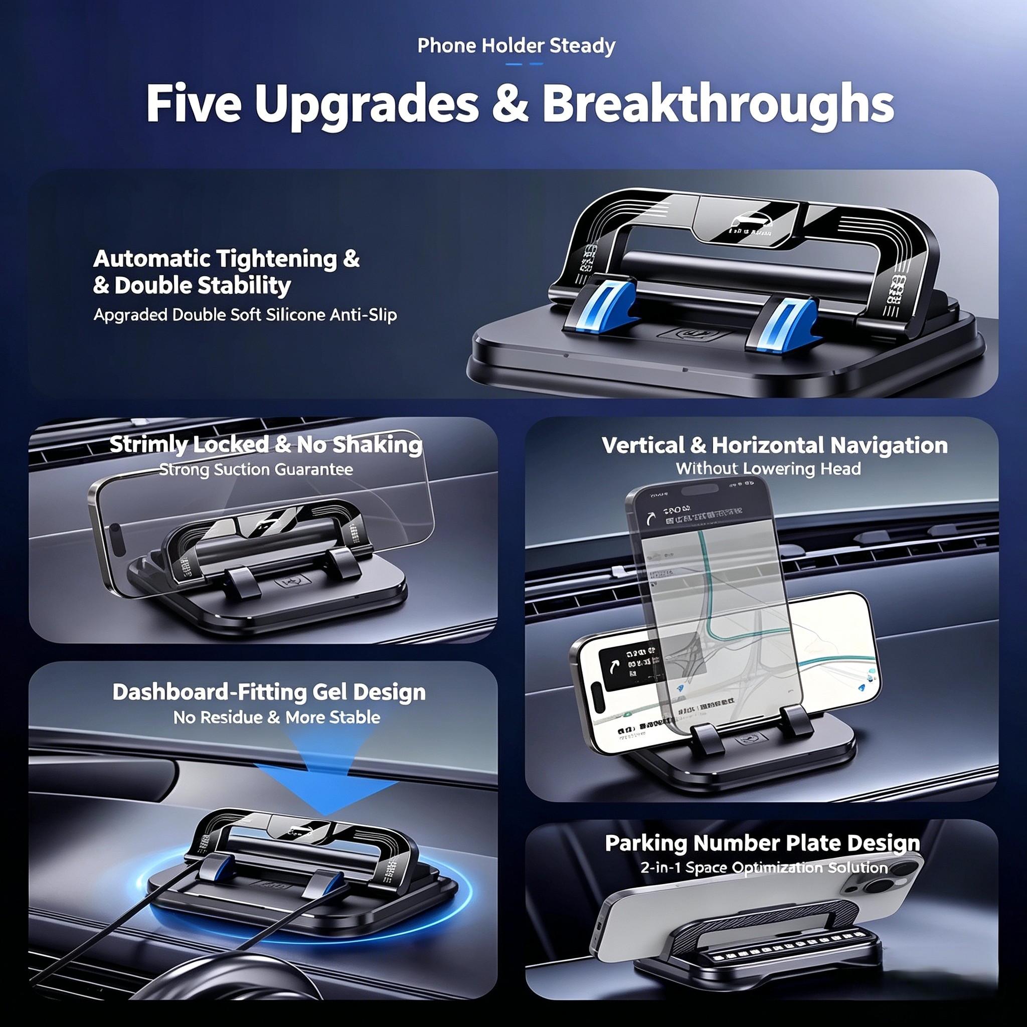 New Two-In-One Car Phone Holder Dashboard Parking Sign Navigation Stand, Temporary Parking Number Plate for Car Interior Use