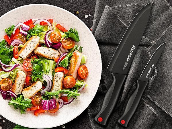 Astercook 15-Piece Stainless Steel Kitchen knives with Built-in Sharpener, Chef & Steak Knives, Bread Knife, Scissors, and Butter Knife - Springtok Block