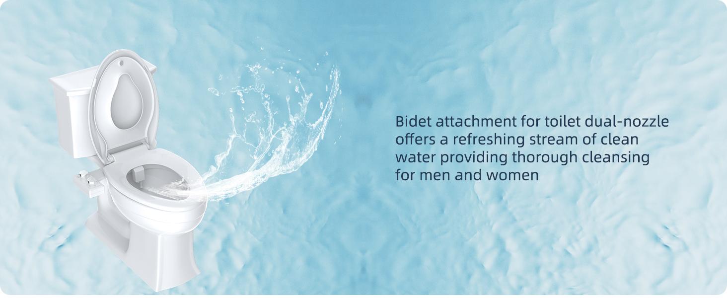 Bidet Attachment for Toilet, Non-Electric Dual Nozzle for Frontal & Rear Wash, Adjustable Water Pressure Control, Fresh Water Bidet Toilet Seat, Self Cleaning Water Sprayer