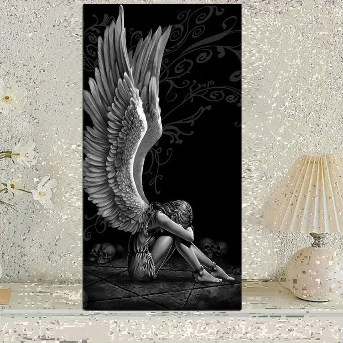 Large Size Diamond Painting Kits for Adults, Gothic Art Crying Angel Diamond Art Kit for Beginners DIY Full Round Drill Paint with Diamond Dots Gem Art for Home Wall Decor