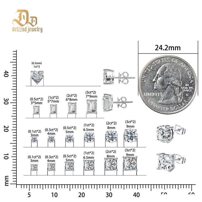 Delzzad 8 Styles Stud Earrings Synthetic Moissanite Stud Earring S925 Studs Perfect Birthday Anniversary Mother's Day Christmas Gifts for Men Women