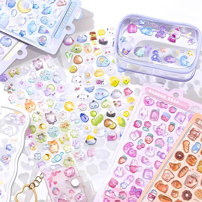 Creative 3D Crystal Bubble Stickers, Fun 3D Cartoon Decorative Stickers, DIY Phone Case Gift, Diary Notebook Calendar Hanging Decoration