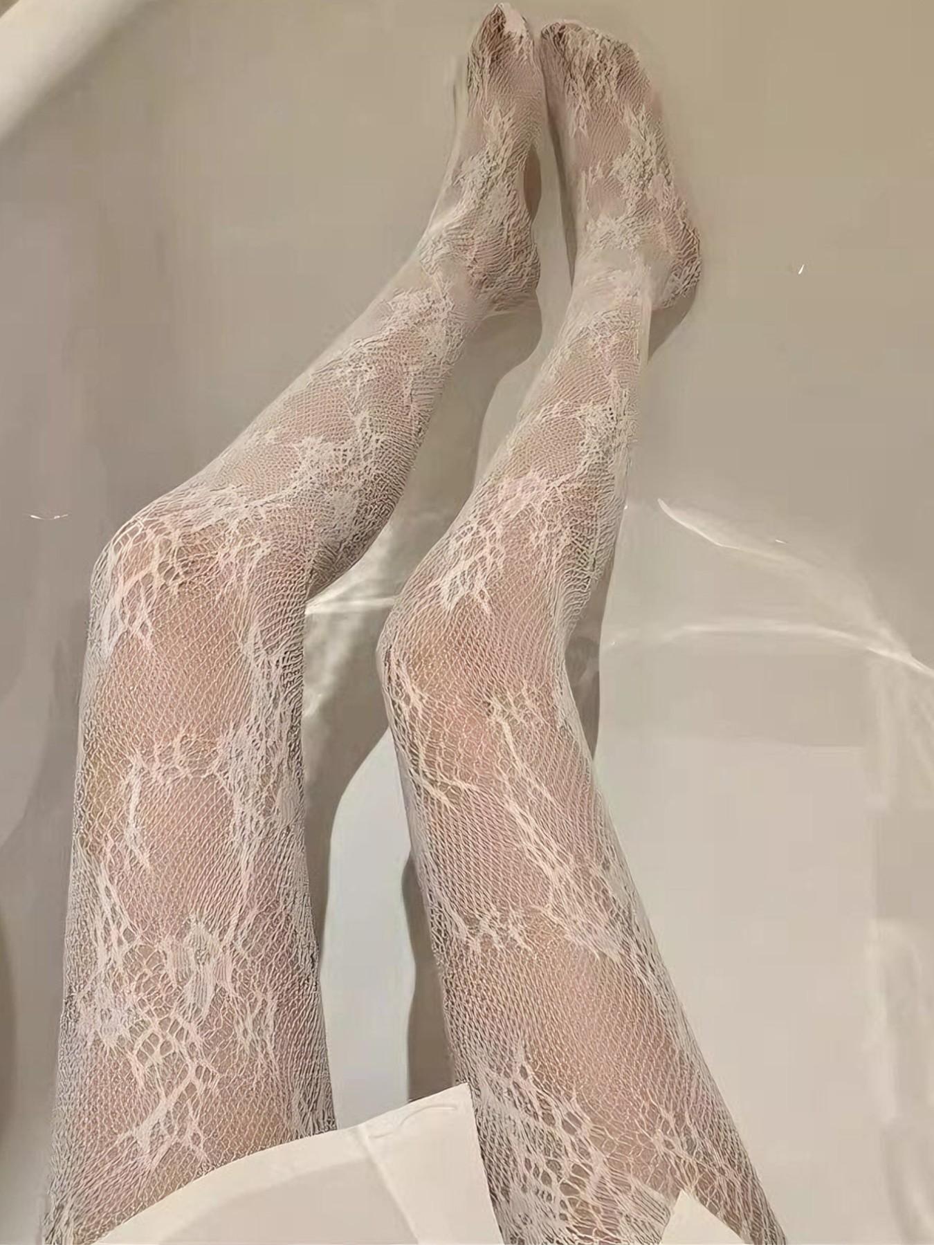 Lace Vine Fishnet Pantyhose, Vintage Sheer Stocking, Y2K High Elasticity, Sweet Cool Girl Style, All Seasons Fitted Geometric Pattern