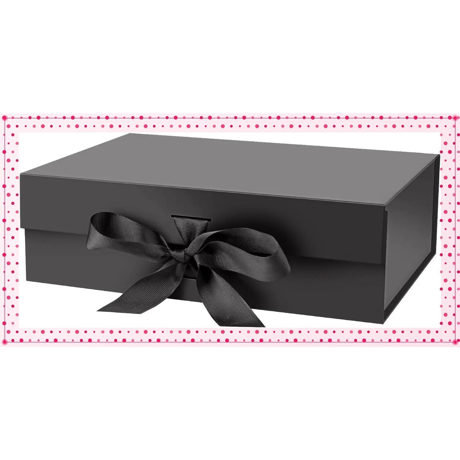 Large Black Gift Box with Lid for Presents 13x9x4 Inch with Ribbon and Magnetic Closure (Pack of 1)