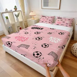 3Pcs Fresh Macaron Soccer Goal Fitted Sheet Set, Splash Graffiti Texture, Fit All Modern Minimalist Sports Home Decor Styles
