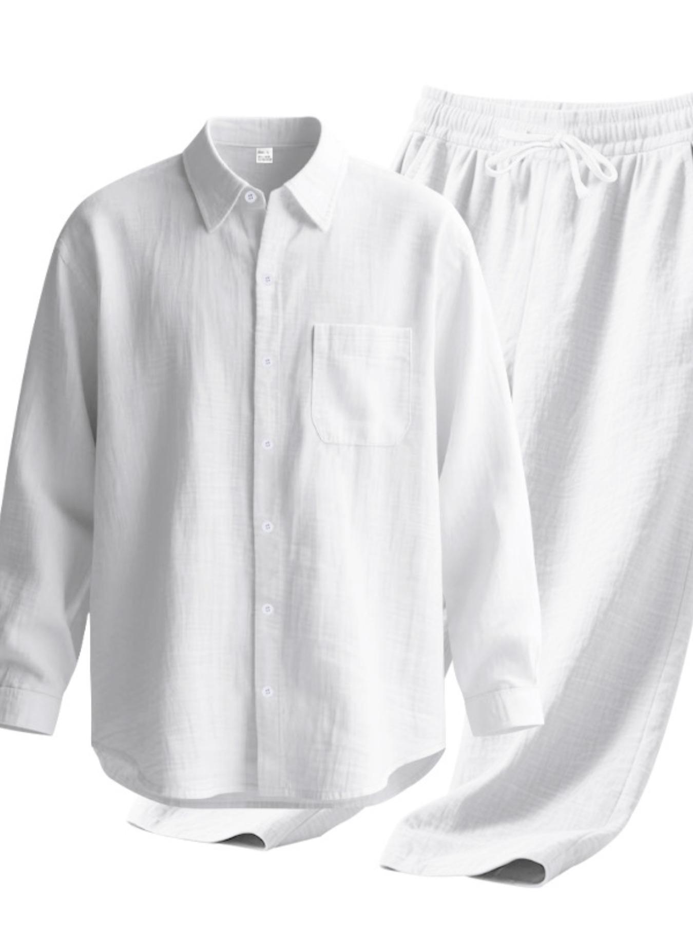 Men's Summer Linen Shirt & Pants Set, Casual Long Sleeve Beachwear, Comfortable Fashion Clothing for Vacation