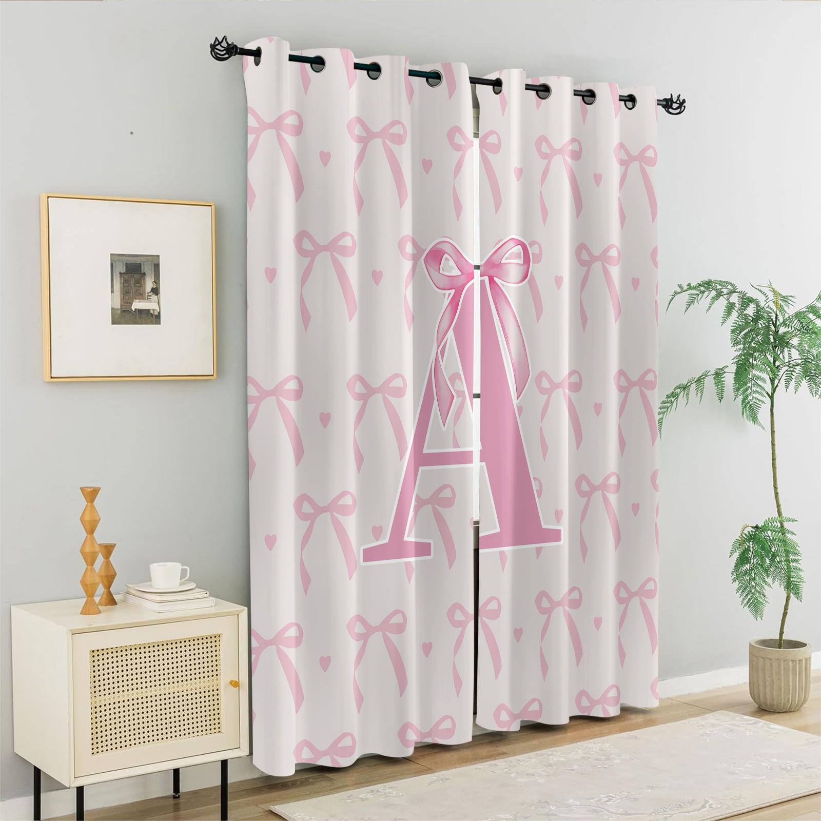 2Pcs Letter Printed Curtains, Pink Princess Style Home Decor, Soft Polyester Fabric, Blackout and Heat Insulation, with Metal Grommets, Ideal for Girls' Bedroom, Dorm and Living Room, Aesthetic Girly Decoration