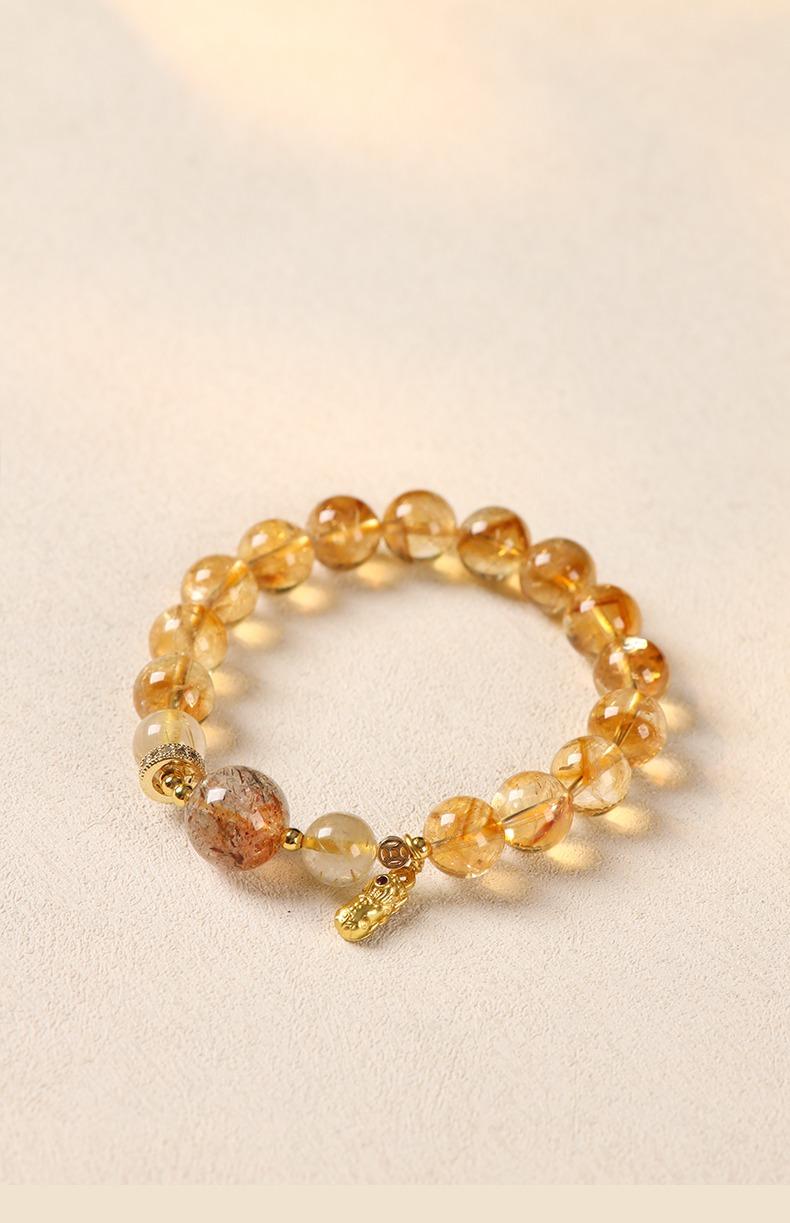 [Wealth Fortune] crystal bracelet, gold rutile quartz yellow citrine super seven, unisex, daily wear gift, 10mm beads natural stone gold accents, wealth prosperity good luck symbol