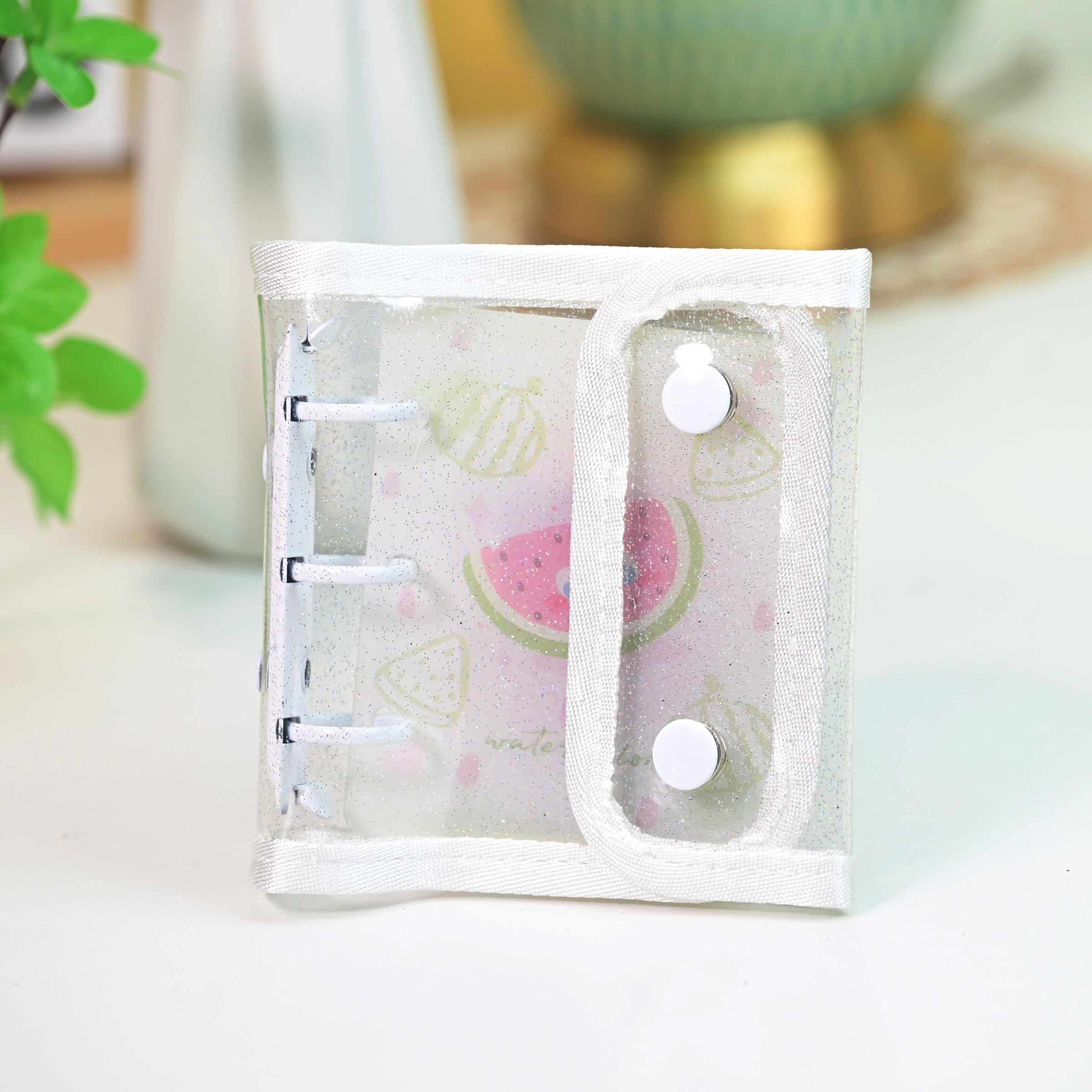 Mini Three-Hole Bound Photo Album Set, Dual Button Macaron Series Binder Cover + 10 Laser Star Single-Cell Two-Sided Pockets