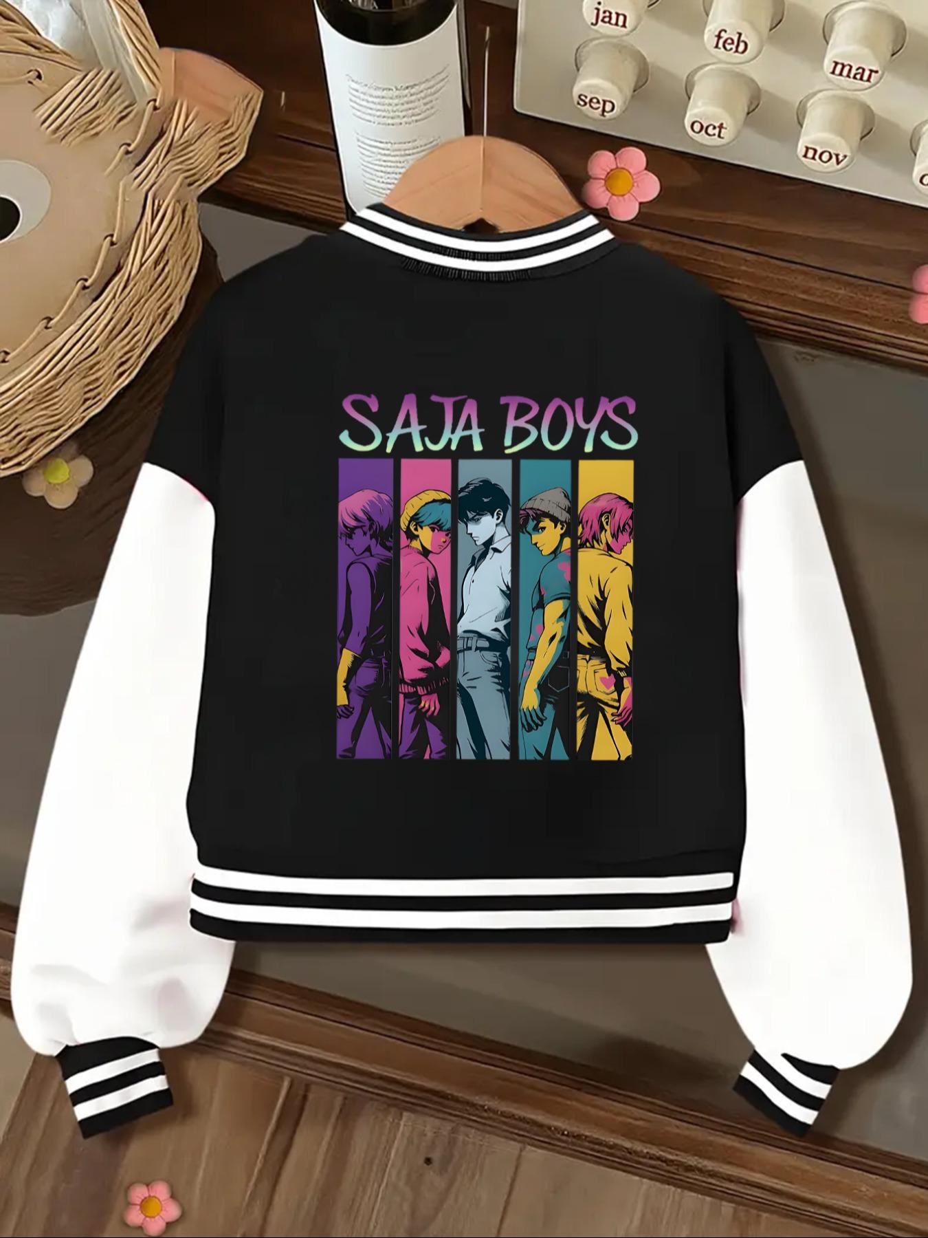 K-Pop Hunter Boy/girl Short Baseball Jacket, Casual Sports School Uniform, Cartoon Pattern Design, Elastic Fabric, Kids Outdoor Indoor Activities