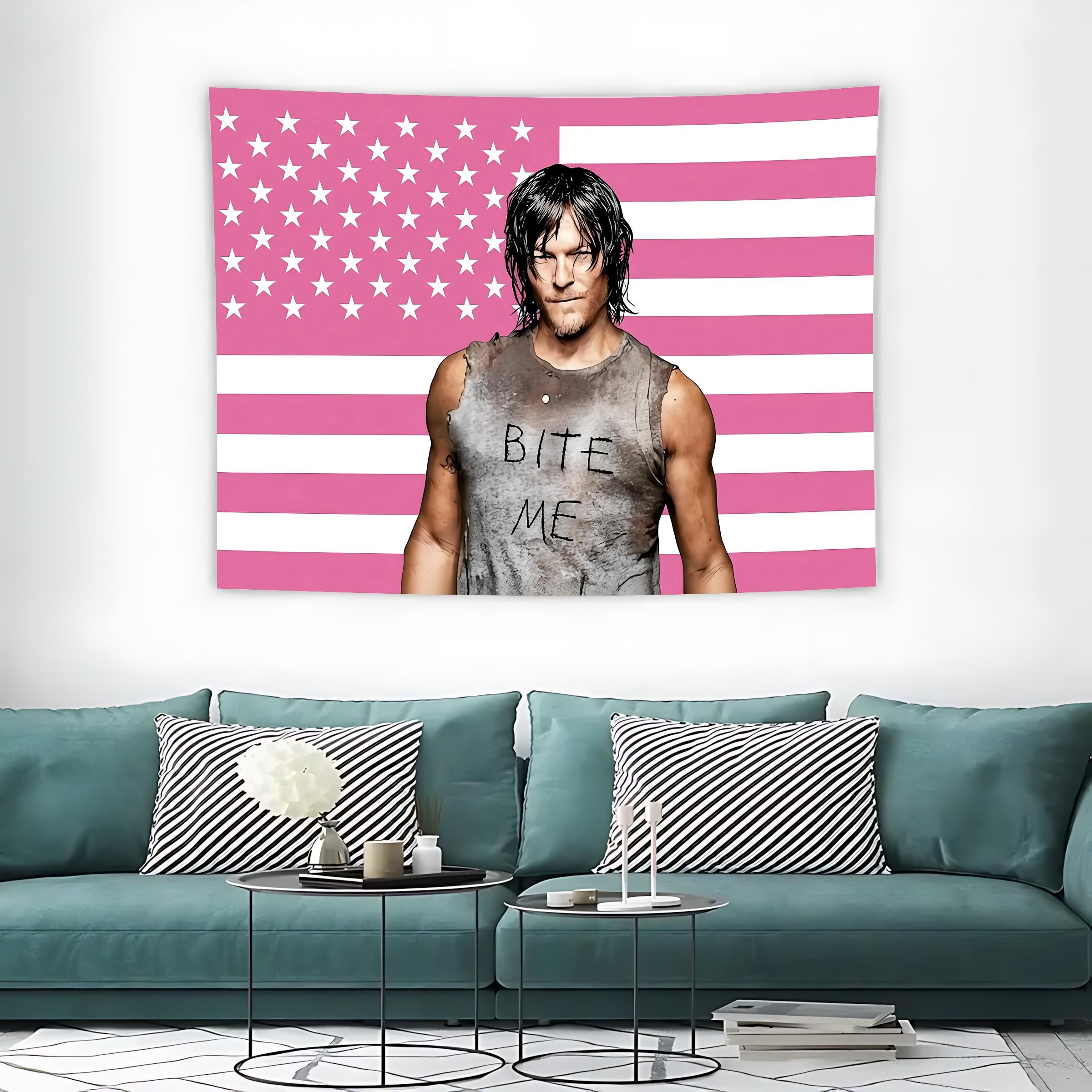 Daryl Dixon 'bite Me' American Flag Tapestry, the Walking Dead Themed Wall Hanging, Bedroom & Man Cave Decor, Zombie Show Backdrop