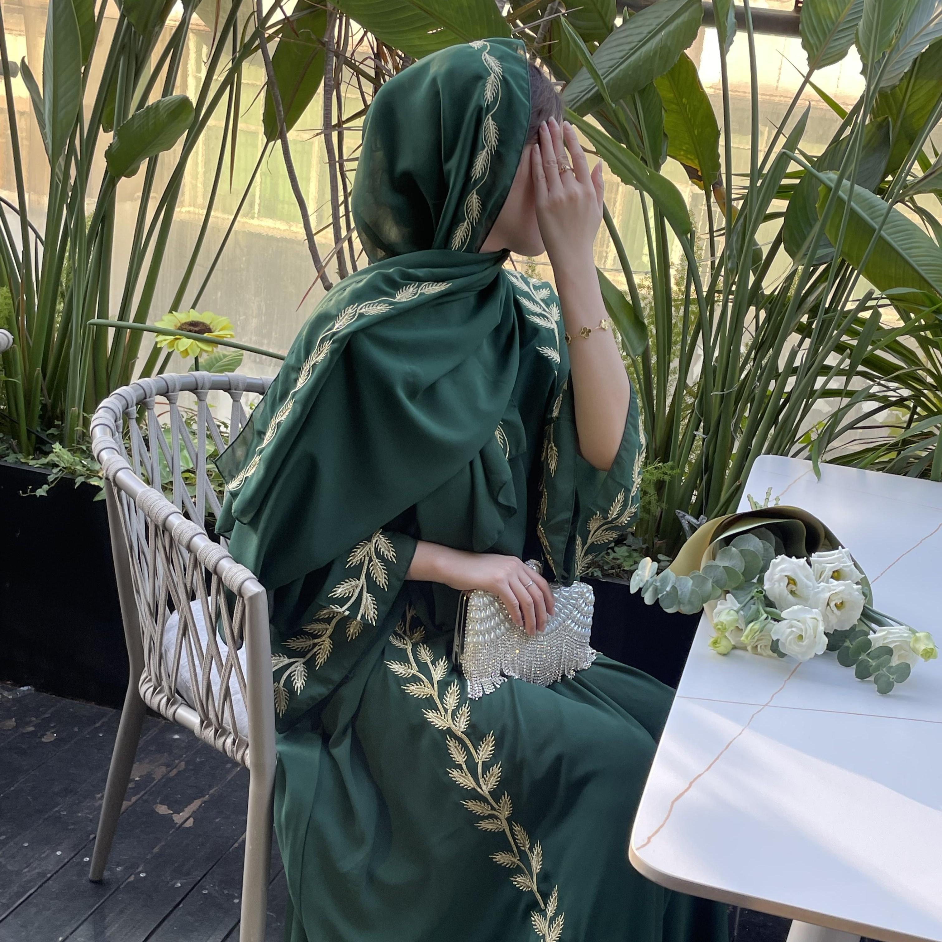 CL14 Unique and exquisite embroidery design abaya, chiffon abaya, two piece set, summer abaya,Muslim robe Modesty Maxi Formal Women Chic Beige【Fashionweek】