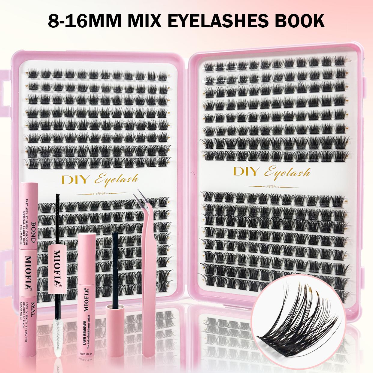 384 Cluster Independent Eyelash Set Natural 3D False Lashes Segmented Extension Kit 8mm-16mm Mixed Lashes DIY Eyelash Extensions Suitable for Women and Girls