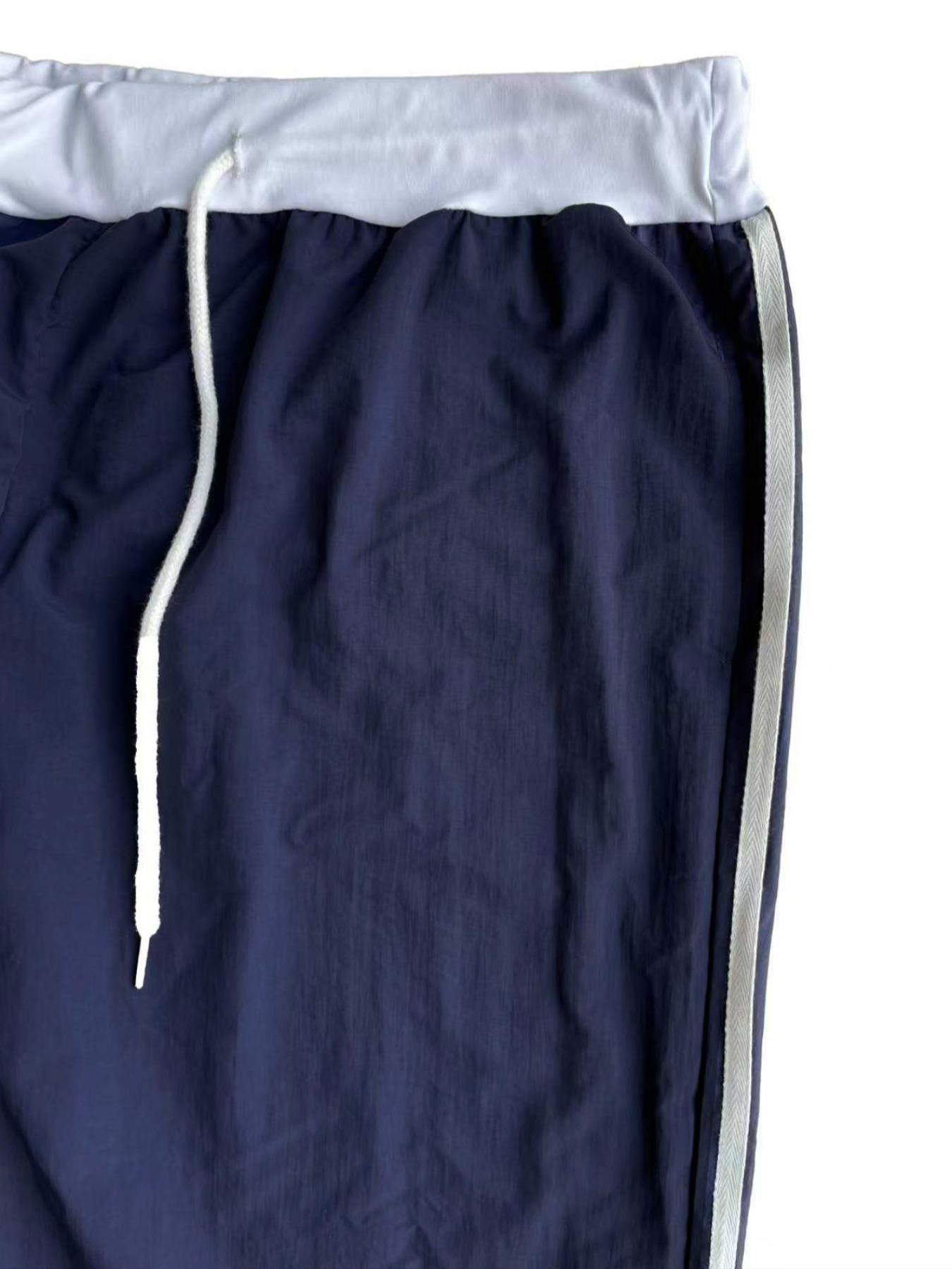 Women's Side Color Block Casual Straight Leg Pants, Fitted Woven Fabric, Moderate Thickness, All Seasons Wear, Comfortable & Stylish Design