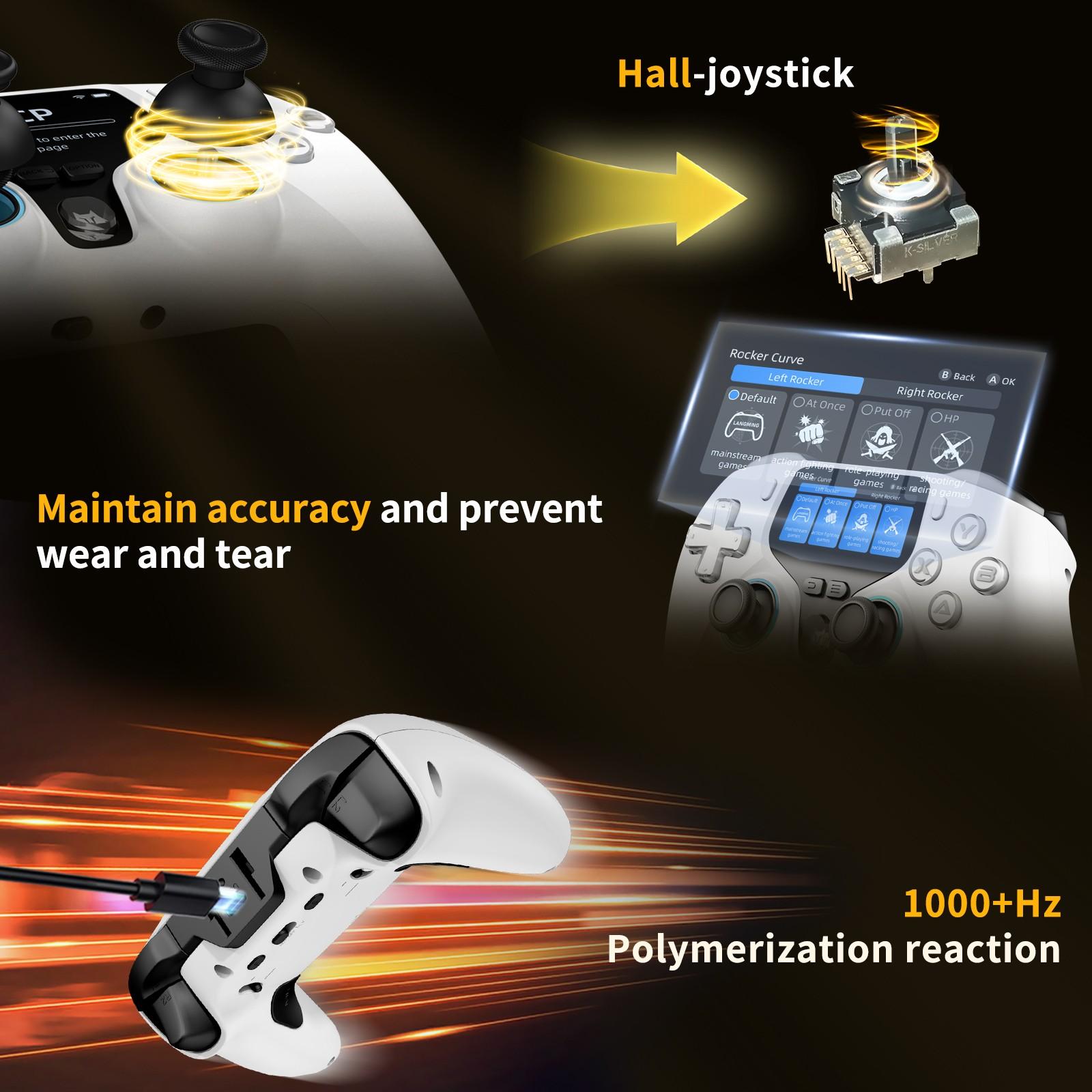 Multi-Platform Hall Game Controller, Long-Life Joystick Trigger, Back Button Programming, 5-Level Vibration, Full Function Calibration