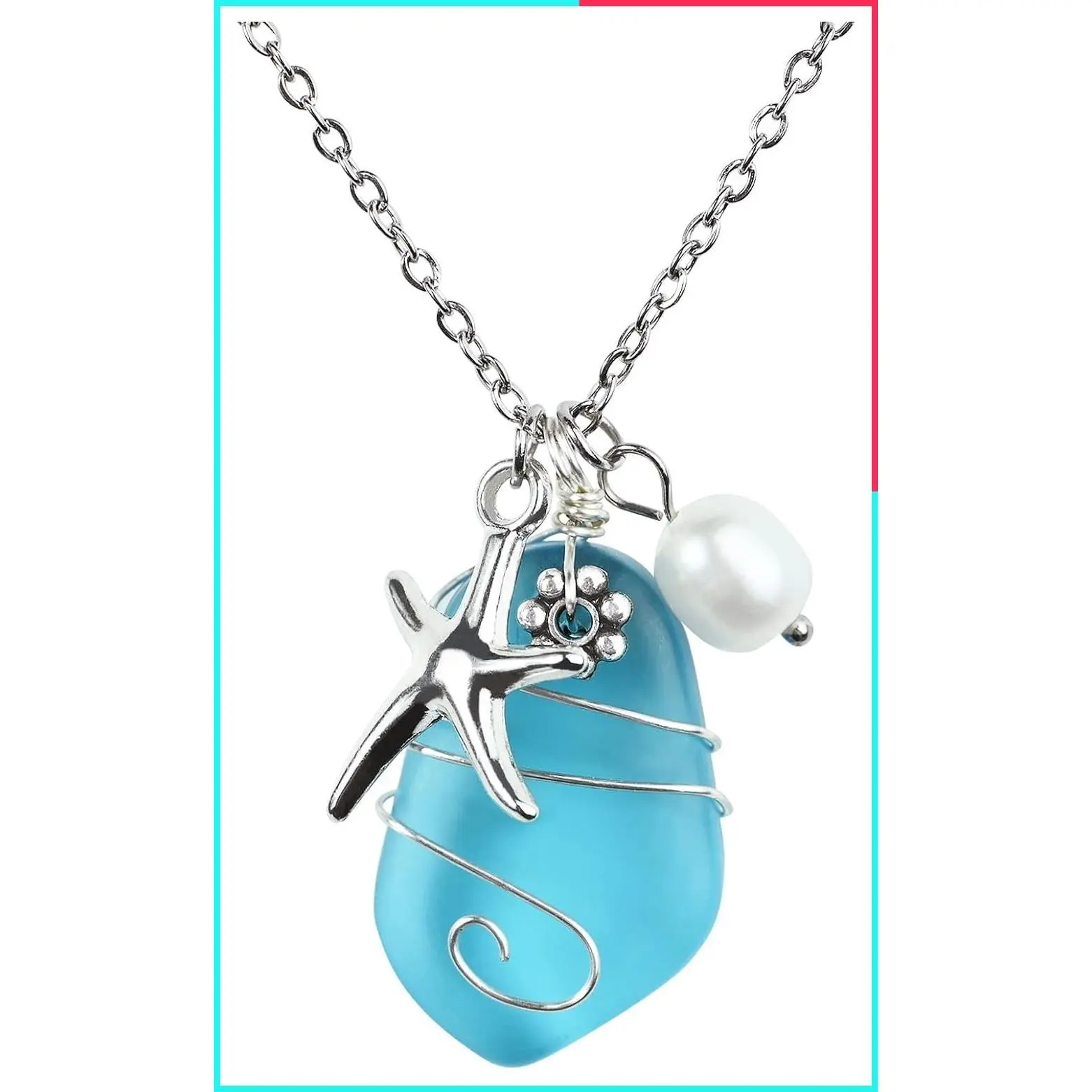 Handmade Wire Wrapped Sea Glass Necklace - Trendy Blue Beach Jewelry for Women