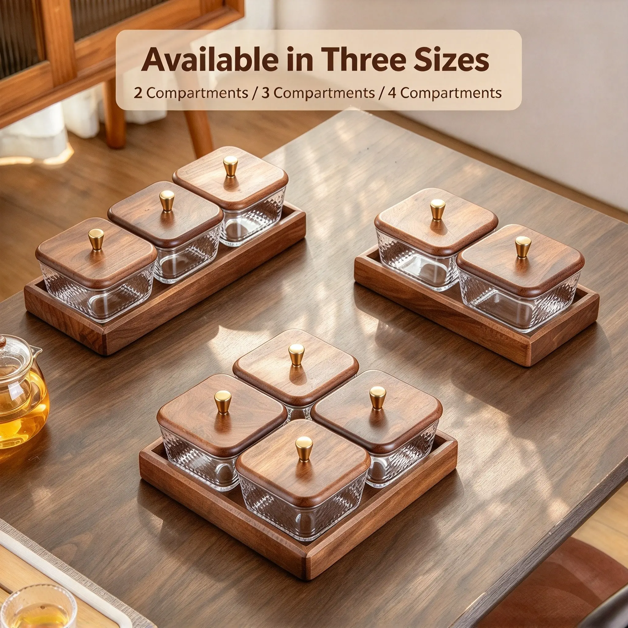 Glass Tray Set with Grid Lid and Knob, Elegant Fruit Nut Dessert Display, Snack Storage Box, Multi-Functional Food Grade Dishware, Kitchen Storage Food, Snack Containers, Containers with Lids