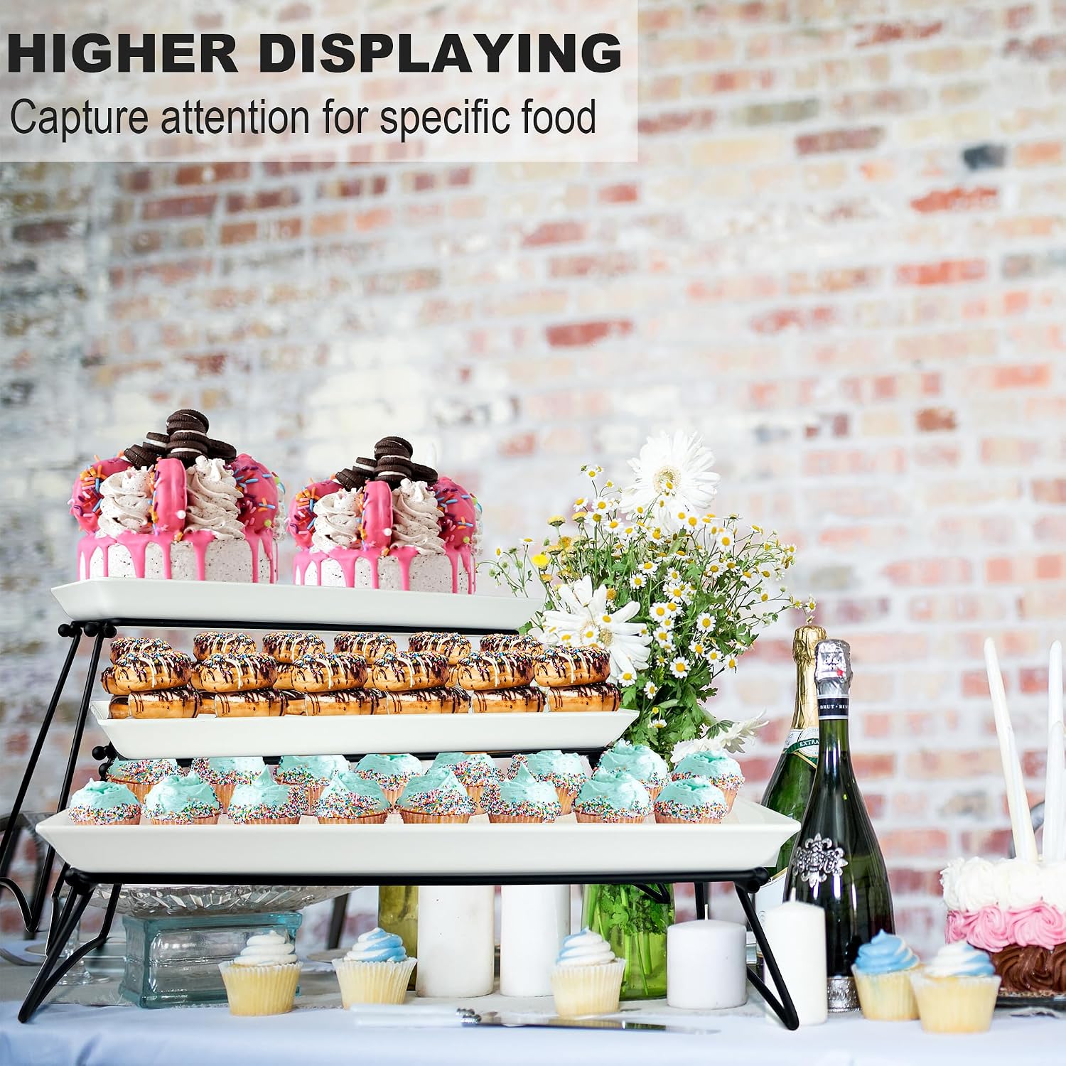 3 Tier Serving Tray Set, 24x22x9.7 inch Cupcake Fruit Cookie Dessert Table Display Stands Melamine Tiered Platters  Trays for Party Buffet Entertaining, White