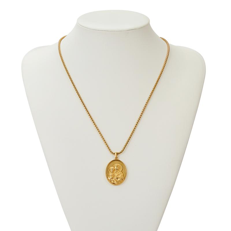 St. Joseph Holding Baby Jesus Pendant  Elegant Faith-Inspired Metal Necklace | Christian Jewelry Gift