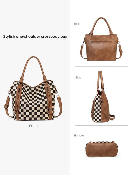 Plaid Retro Handbag Large Capacity Bag Set Fashion Crossbody Commuter Shoulder Bag, Stylish and Versatile Design,Christmas Gift,25 fall&winter