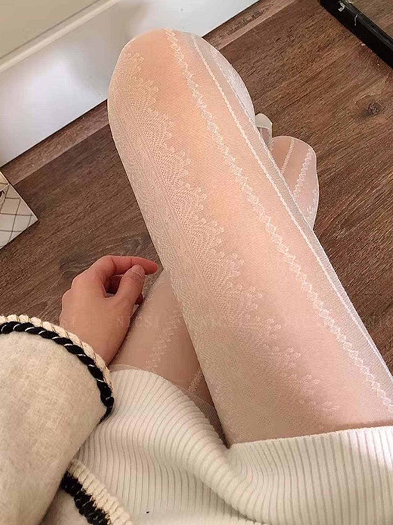 Lace Vertical Stripe Stockings, High Waist Slim-Fitting Tights, Pure Desire Style, All Seasons Fashion, Perfect for Streetwear