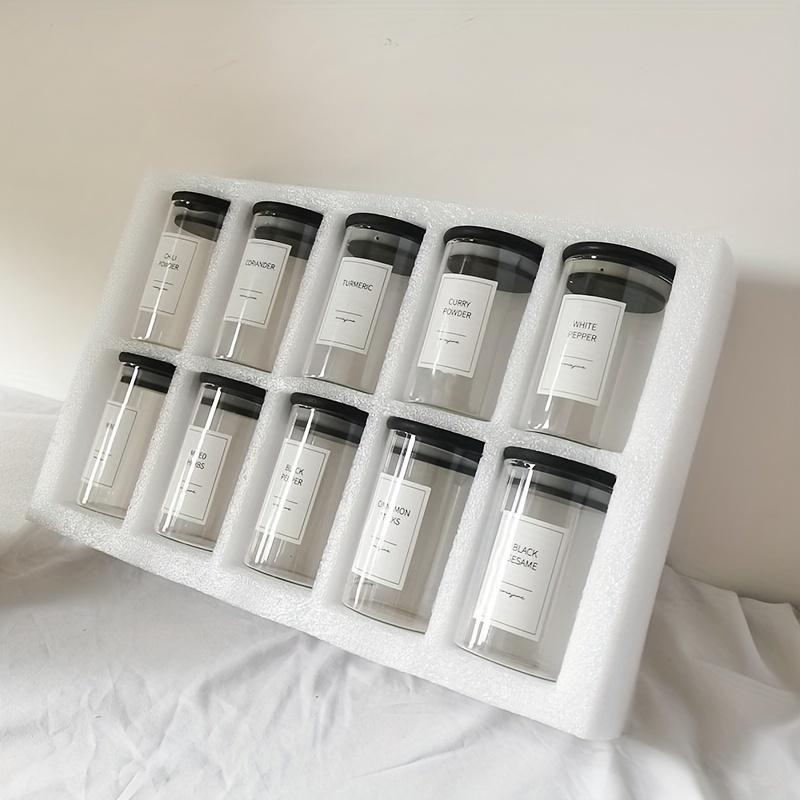 10 glass storage tanks, spice tanks, storage containers and display bottles made of high borosilicate materials. The complete packaging of pearl cotton ensures the transportation safety.