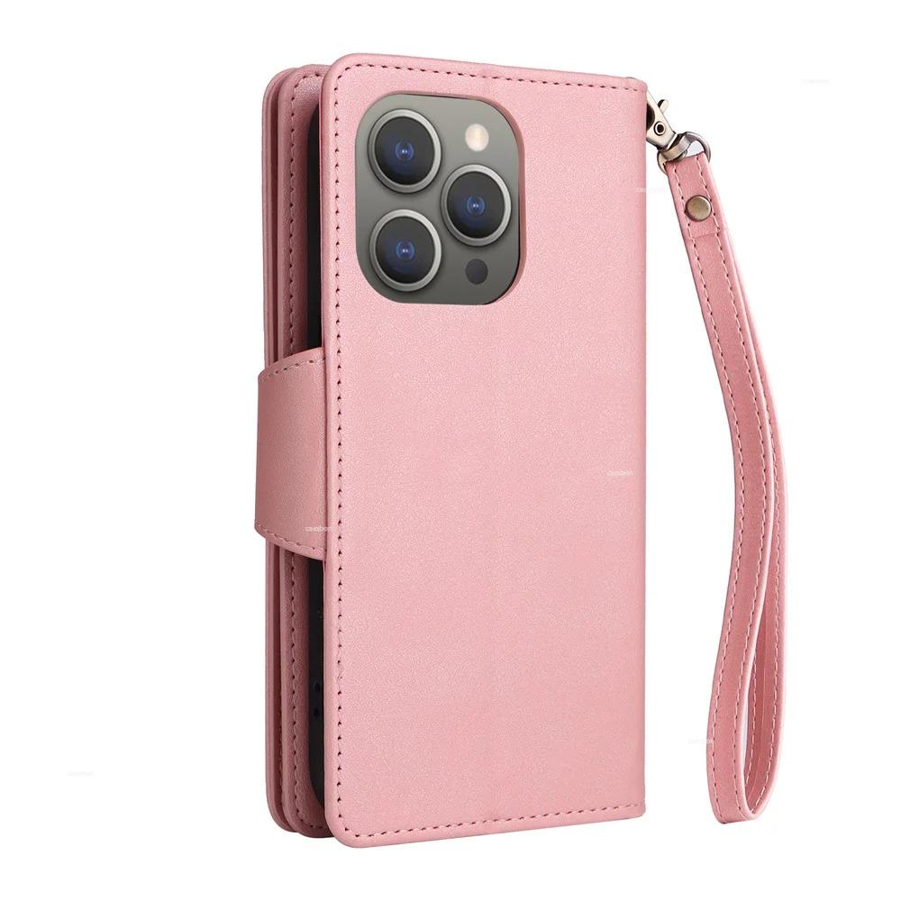 Zipper Wallet Phone Case for IPhone 17 1615 14 13 12 11 Pro Max Mini  Card Slots Strap Leather Cover
