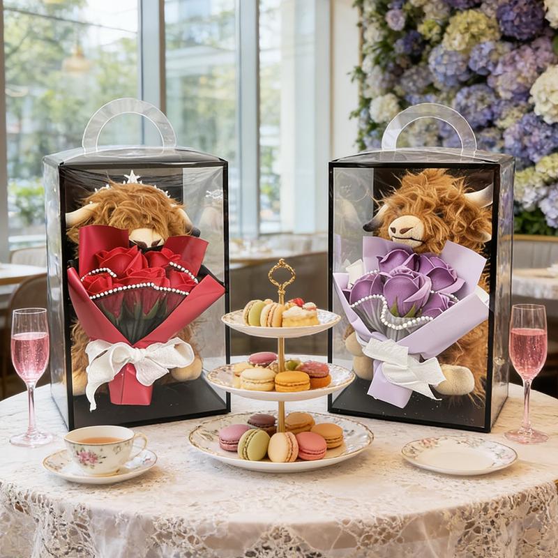 Highland Cow Rose Artificial Flower PVC Gift Box, Wedding & Home Decoration Flowers, suitable for Giving to your Girlfriend/Wife on a Date or to Express Love, Valentine's Day Gifts, Birthday Gifts, Bridal Favors #TOP PICKS