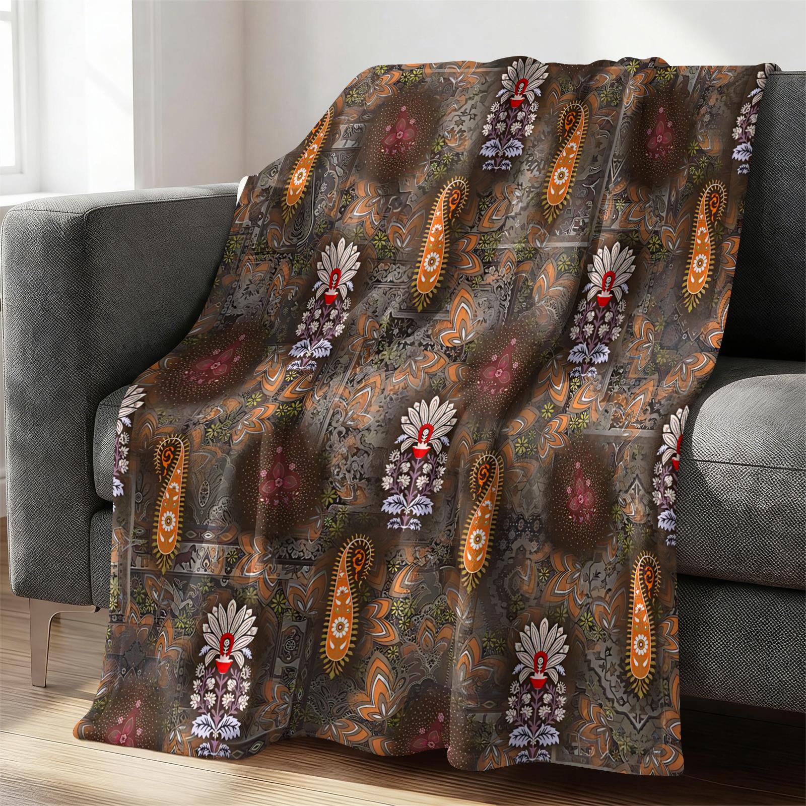 1 Pcs Boho Tribal Print Flannel Blanket, Ethnic Aztec Pattern Throw Blanket, Ultra Soft Fluffy Warm Blanket, Vivid HD Digital Print, Perfect Cozy Gift Blanket for Sofa, Bed, Dorm, Camping, Travel, All Season Use